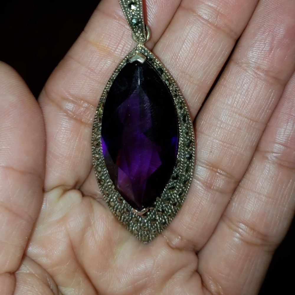 Purple teardrop sterling pendant.